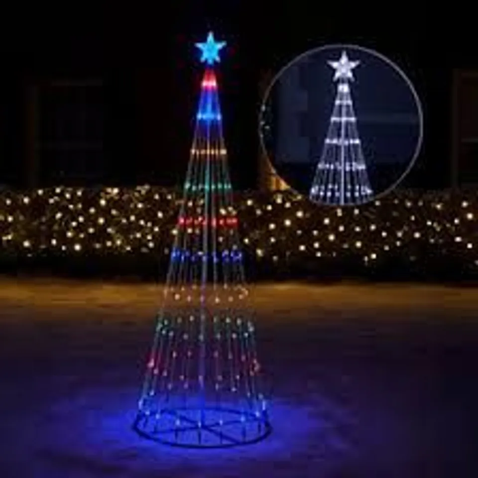 Noxed Neo 8ft White Waterfall LED Outdoor Christmas Tree Light Cascading Star Tree with 5m Lead Multi Function Modes