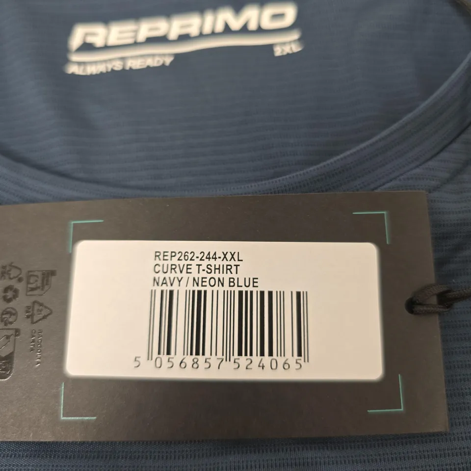 REPRIMO CURVE T-SHIRT NAVY / NEON BLUE, SIZE 2XL