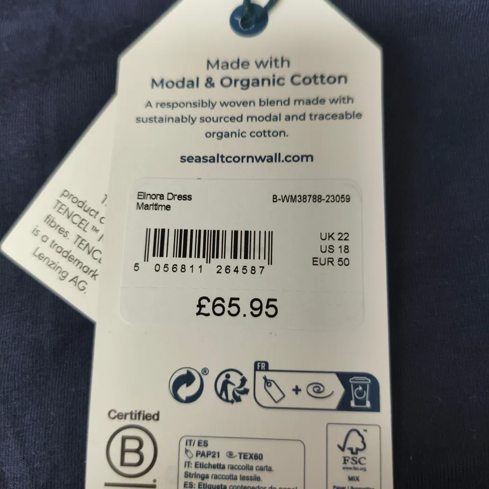 SEASALT CORNWALL ELINORA DRESS – NAVY, UK 22