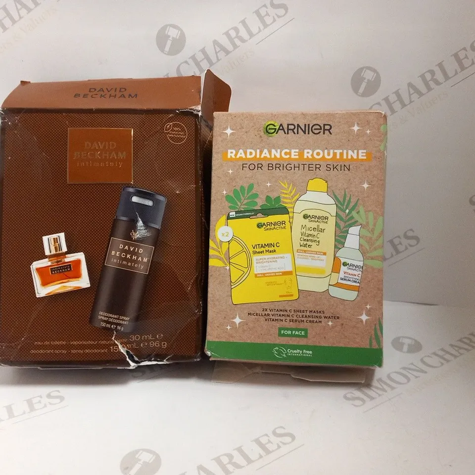 2 ASSORTED COSMETIC BOX SETS TO INCLUDE; DAVID BECKHAM AND GARNIER