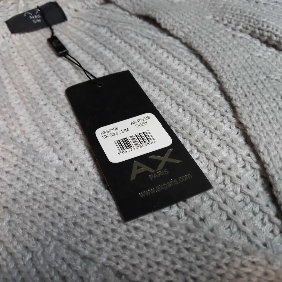 AX PARIS GREY KNITTED OVERSIZED CARDIGAN - SMALL/MEDIUM