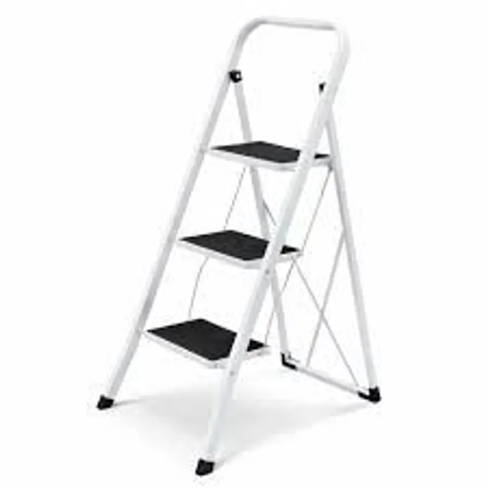 BOXED FOLDABLE 3 STEP LADDER STEPLADDER NON SLIP TREAD SAFETY STEEL