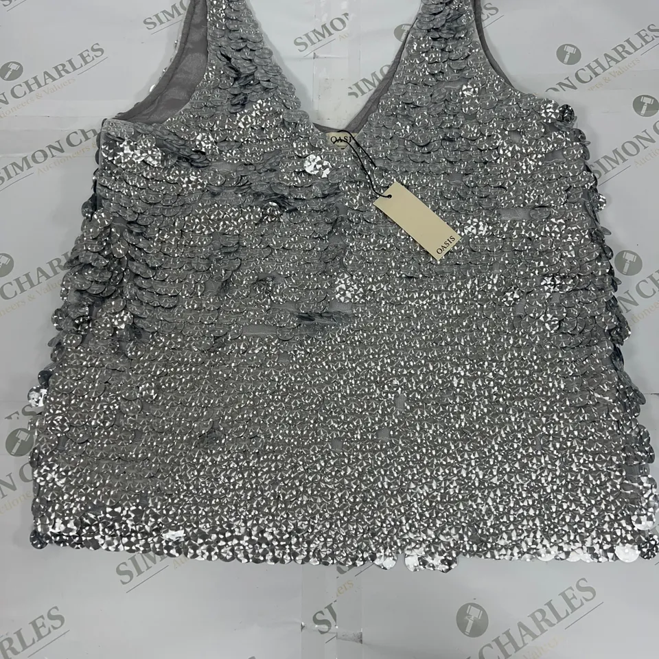 OASIS SEQUIN DRESS IN SILVER SIZE 12
