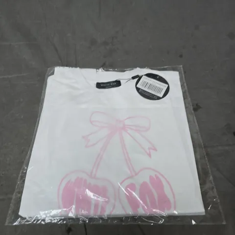 WHITE FOX BOUTIQUE LOVE OF MY LIFE OVERSIZED TEE – WHITE, PINK CHERRY GRAPHIC, UK 6