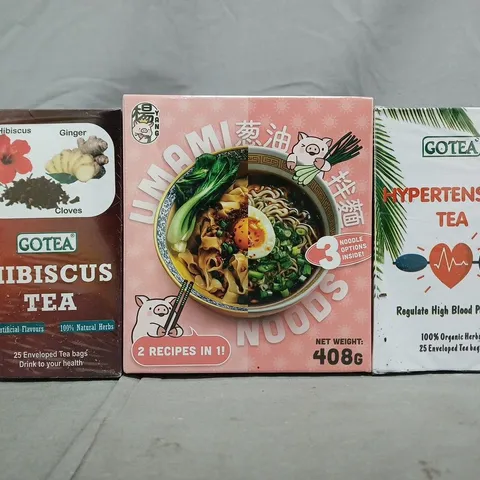 APPROXIMATELY 8 ASSORTED FOOD AND DRINK ITEMS TO INCLUDE HYPERTENSION TEA, HIBISCUS TEA, ETC