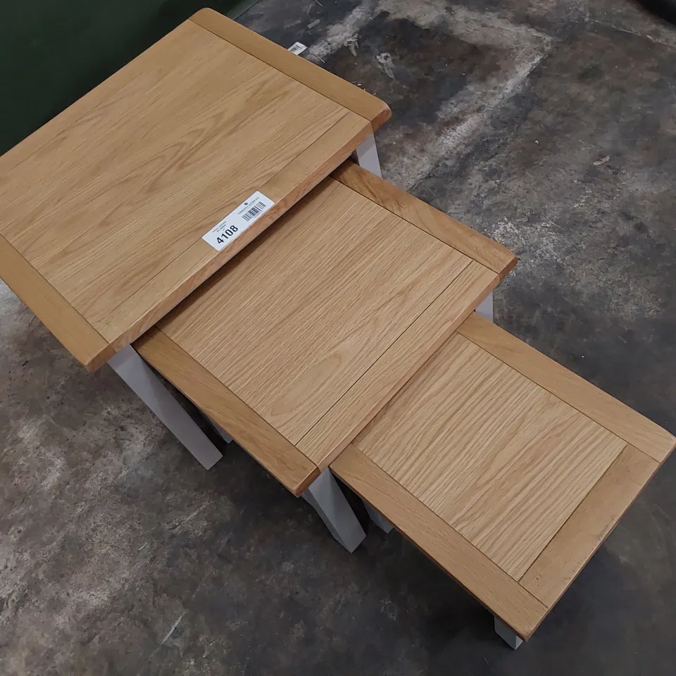 DESIGNER NEST OF THREE TABLES OAK/GREY PAINTED 