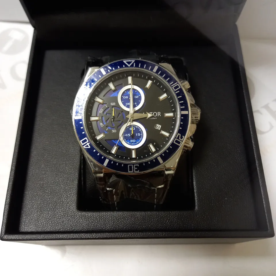 LATOR CALIBRE BLUE & YELLOW DIAL SUEDE LEATHER STRAP WATCH RRP £635