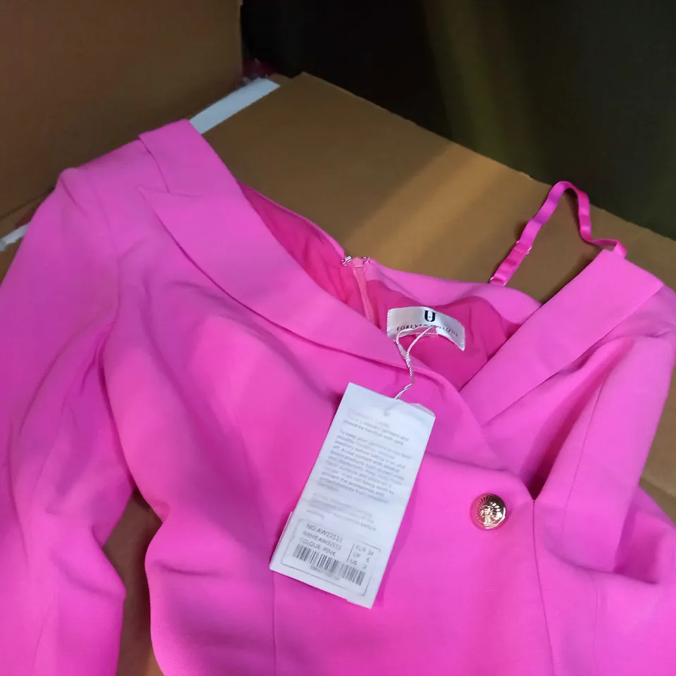 FOREVER UNIQUE VIBRANT PINK ONE SLEEVE BLAZER DRESS - SIZE 6
