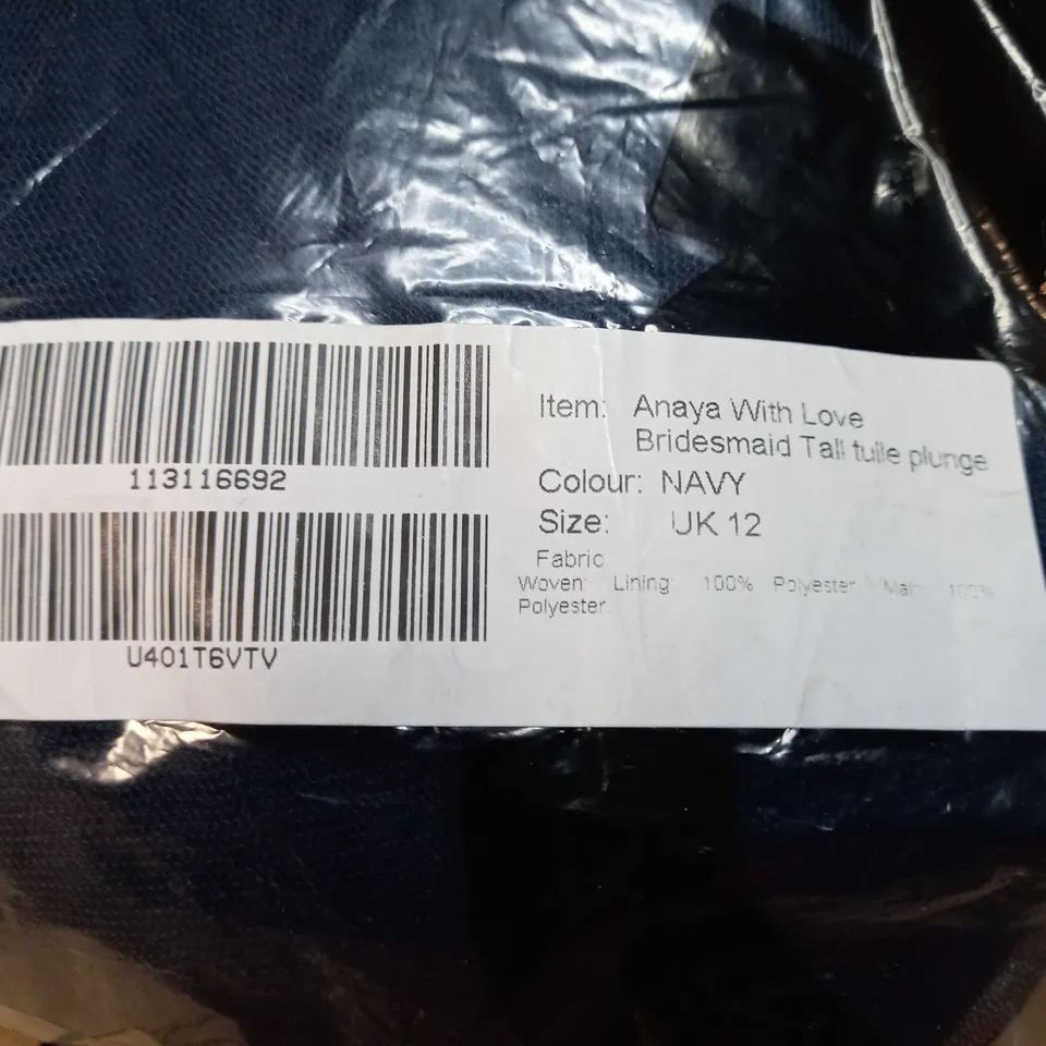 PACKAGED ANAYA NAVY/TULLE PLUNGE FRONT MAXI/BRIDESMAID DRESS - SIZE 12 TALL