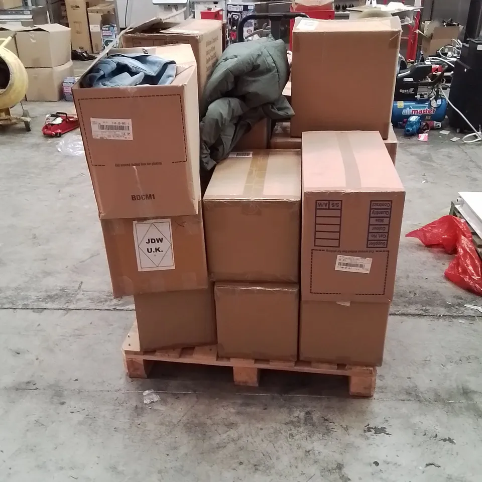 PALLET OF APPROXIMATELY  90X BRAND NEW WOMENS QUALITY DESIGNER CLOTHES APPROXIMATELY TO INCLUDE;JD WILLIAMS DENIM DRESS, SIMPLE BE SANDALS, JUNLIPA JEANS