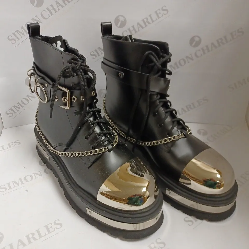 KOI VEGAN BORIN MEN'S HARDWARE PLATFORM BOOTS - SIZE 10