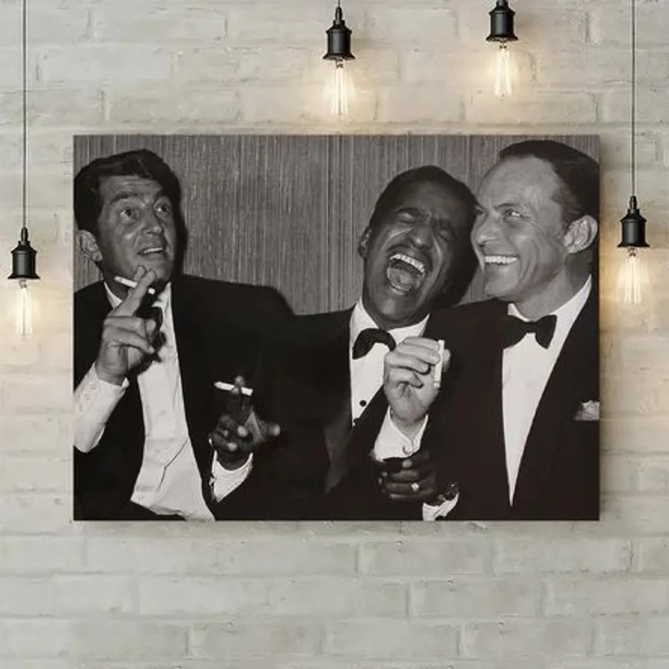 BOXED RAT PACK DEAN MARTIN, SAMMY DAVIS JR. AND FRANK SINATRA LAUGHING - WRAPPED CANVAS ART PRINT