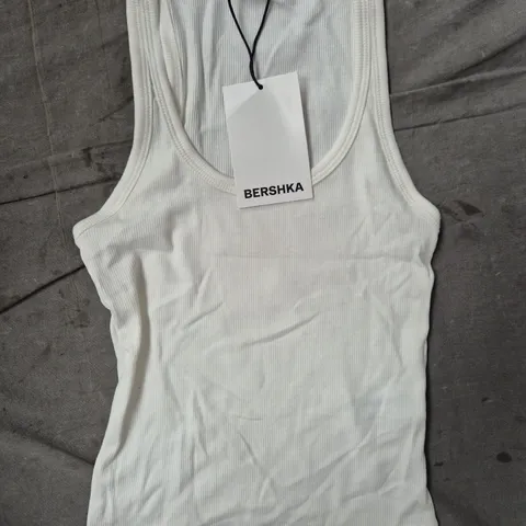 BERSHKA WHITE RIBBED TANK TOP – WOMEN'S SLEEVELESS TOP