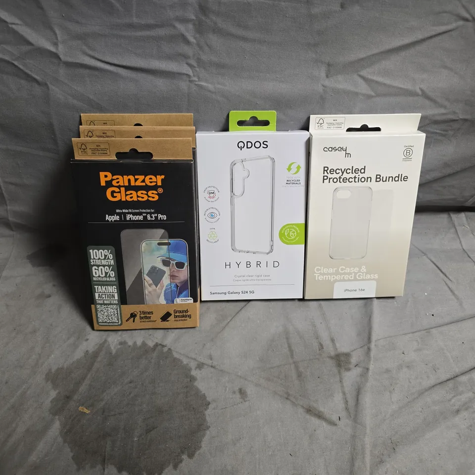 5 X PROTECTIVE PHONE COVERS FOR APPLE AND SAMSUNG PRODUCTS. BRANDS INCLUDE PANZER GLASS/QDOS/CASEY M