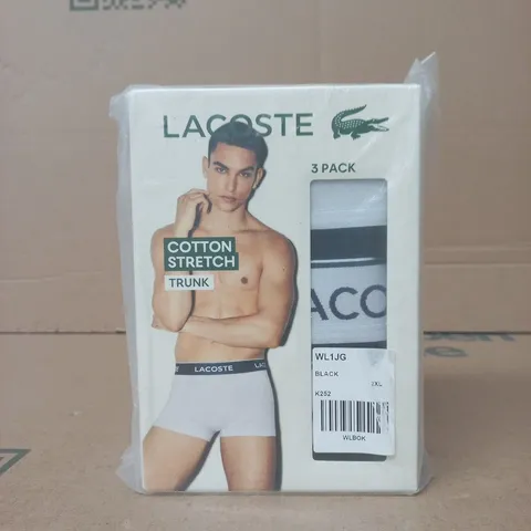 LACOSTE COTTON STRETCH TRUNKS (3-PACK) IN BLACK SIZE 2XL