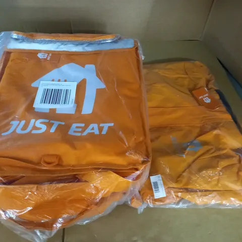 JUST EAT BRANDED ORANGE FOOD STORAGE BAG AND LARGE JACKET