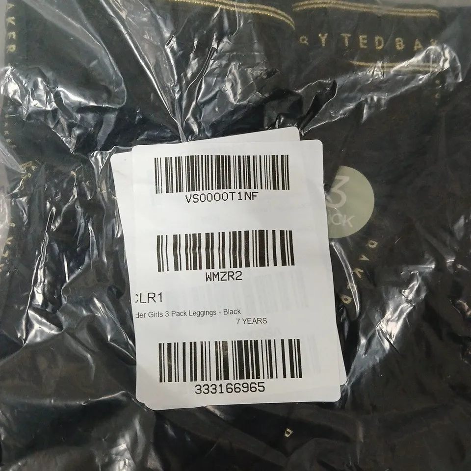 TED BAKER GIRLS' 3 PACK LEGGINGS – BLACK, SIZE 7 YEARS. BAGGED