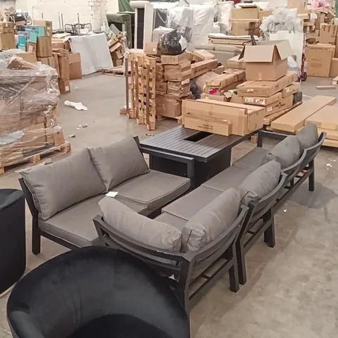 ALUMINIUM GARDEN SOFA DINING SET WITH GAS FIRE PIT (6 PARTS + 3 BOXES) - DARK GREY 