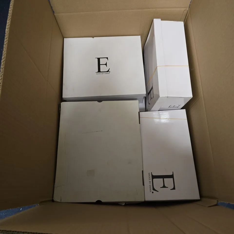 BOX OF APPROXIMATELY 12  ASSORTED PAIRS OF SHOES IN VARIOUS STLYES , COLOURS AND SIZES 