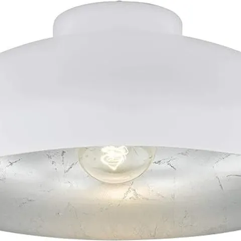 BOXED EGLO MOGANO 1 LIGHT STEEL CEILING FLUSH MOUNT WHITE AND SILVER 40CM