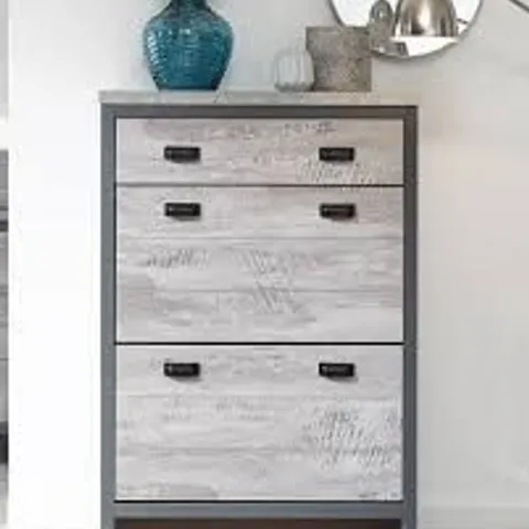 BOXED BOSTON 2 TIER 1 DRAWER SHOE CABINET - GREY (1 BOX)