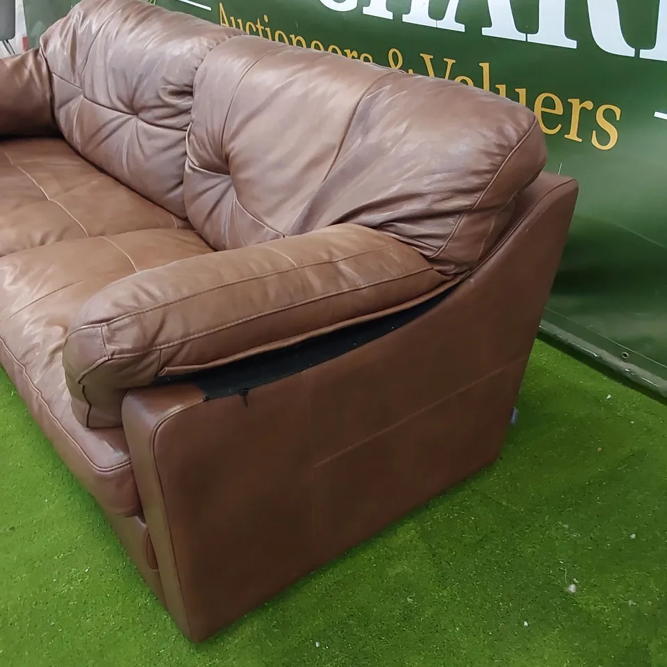 DESIGNER 3 SEATER BROWN LEATHER SOFA