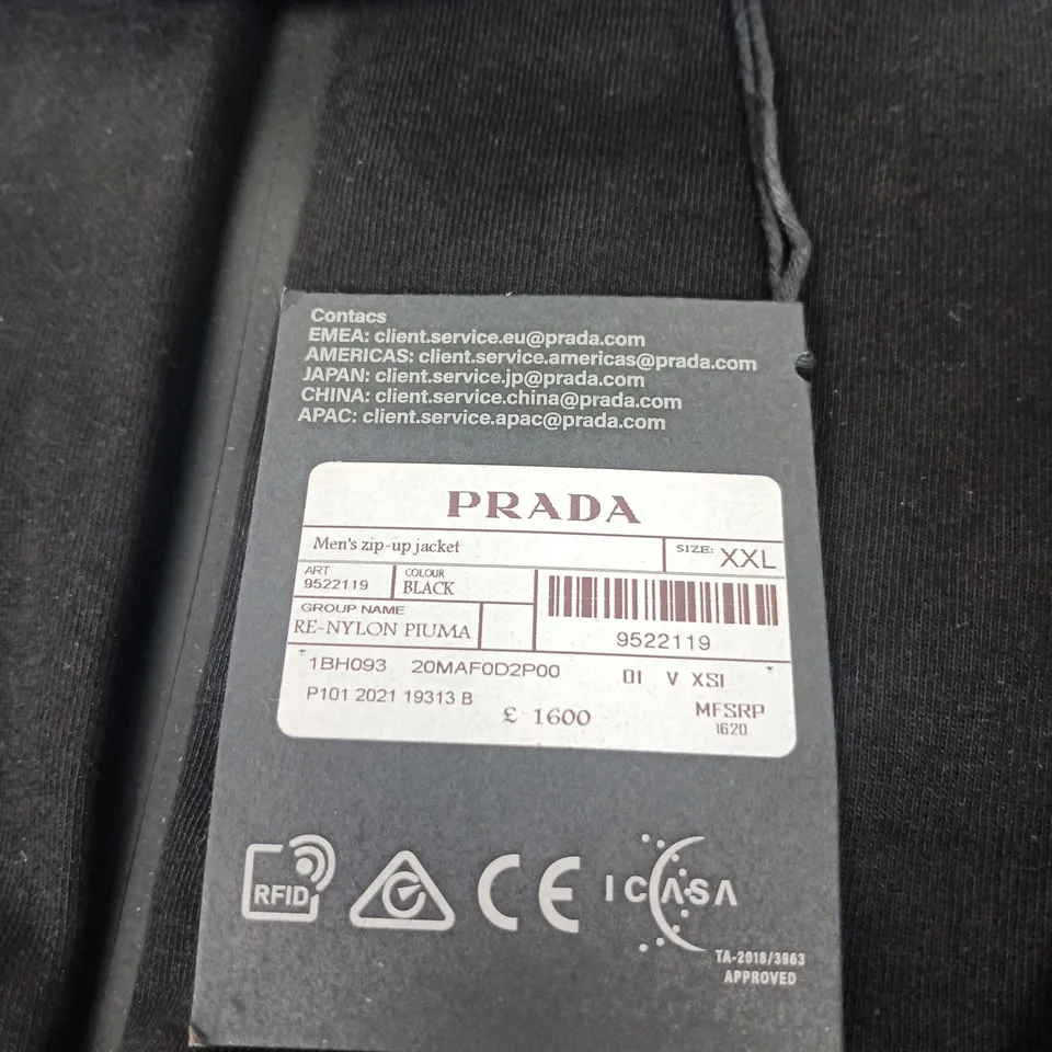 PRADA MEN'S ZIP-UP JACKET, BLACK, XXL