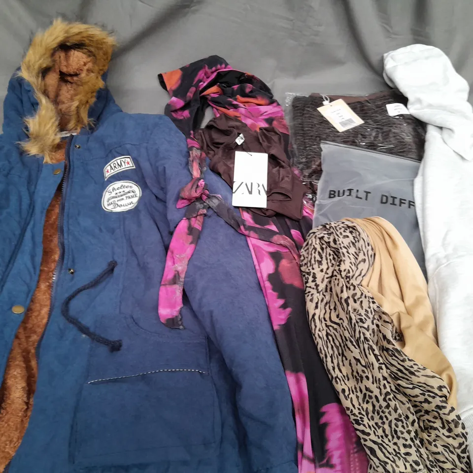 LARGE QUANTITY OF ASSORTED CLOTHING ITEMS TO INCLUDE BUILT DIFFERENT, ZARA AND AVANT GARDE