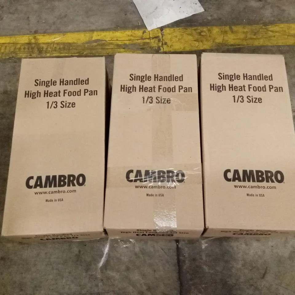 3 x BOXED DUKE CAMBRO SINGLE HANDLED HIGH HEAT FOOD PANS 1/3 SIZE