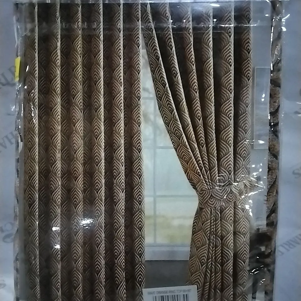 BAGGED PRIME LINENS ANNELISE POLYESTER ROOM DARKENING CURTAIN PAIR - WAVE ORANGE - RING TOP - 168X229CM APPROXIMATELY