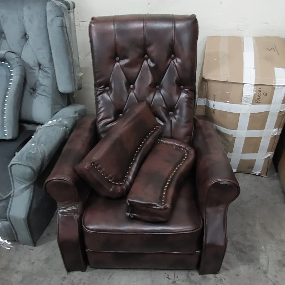 DESIGNER PUSHBACK FAUX LEATHER ARMCHAIR - BROWN