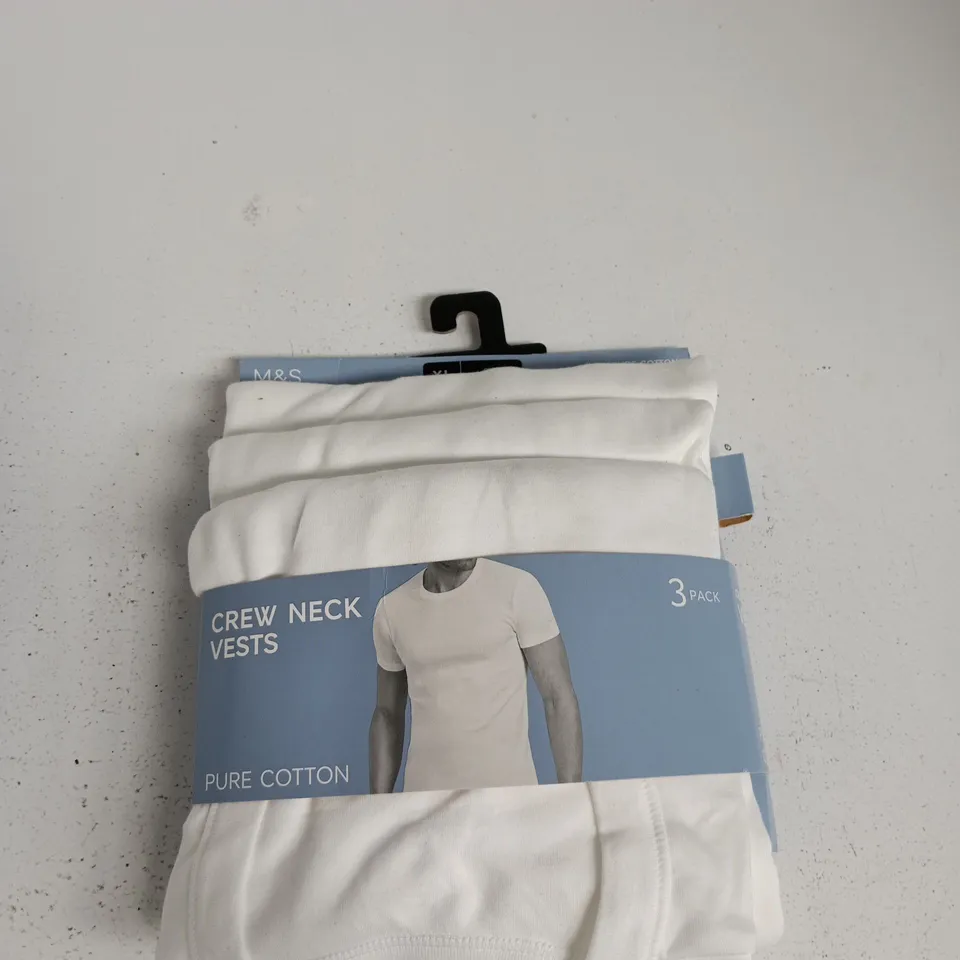 M&S CREW NECK VESTS – PURE COTTON – 3 PACK – MEN'S XL