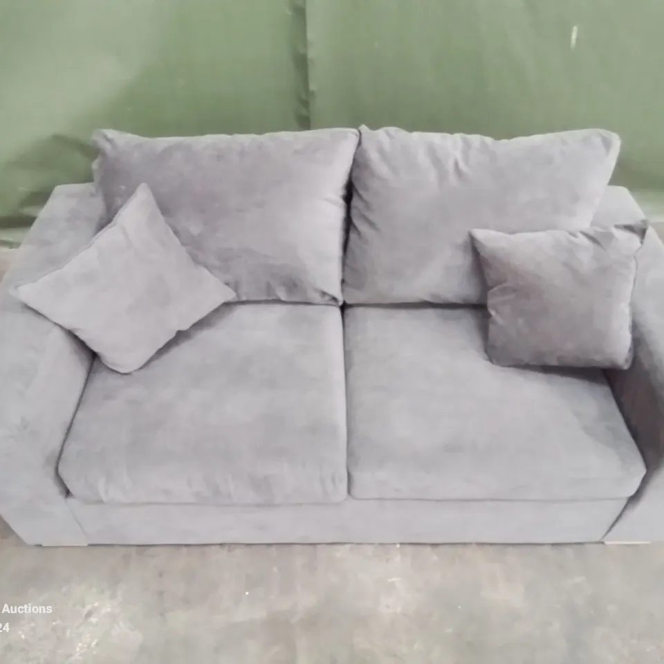 QUALITY DESIGNER 2 SEATER FABRIC UPHOLSTERED GREY/NAVY SOFA BED