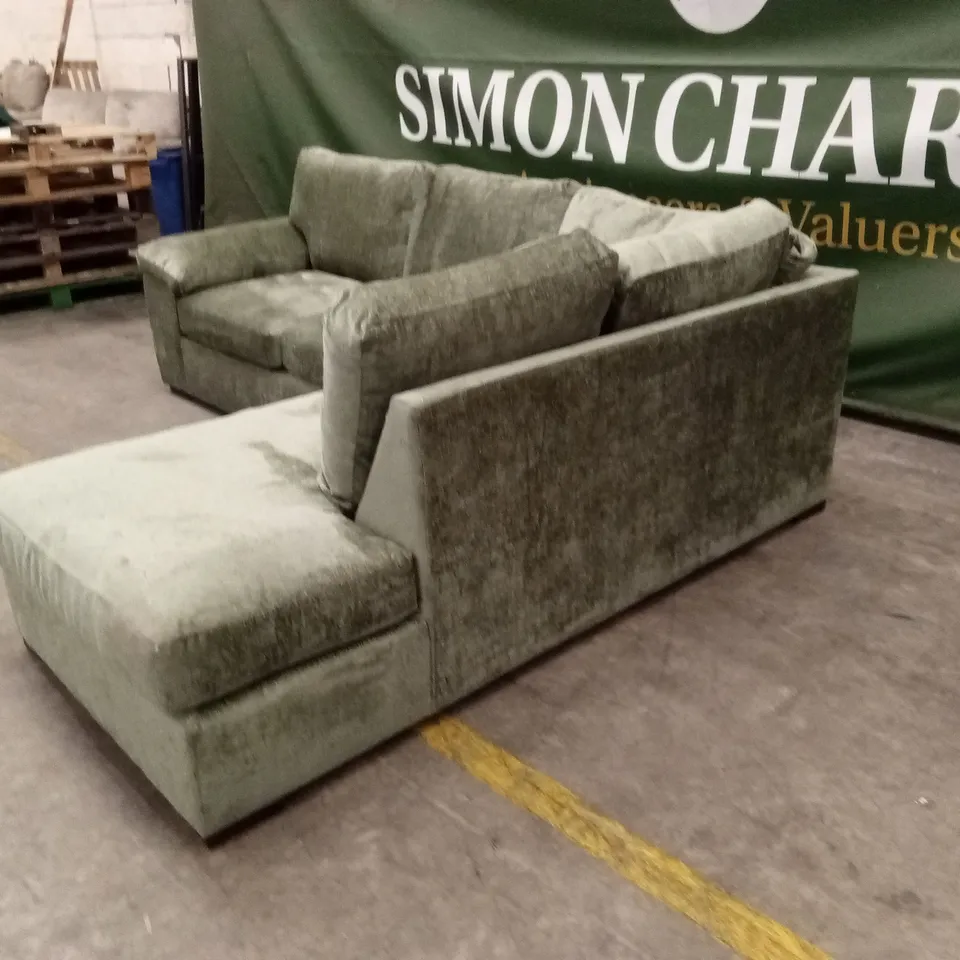 SALERNO STANDARD BACK RIGHT HAND FABRIC CORNER CHAISE SOFA – OLIVE GREEN RRP £999