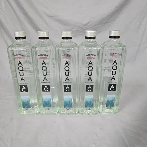 LOT OF 5 750ML GLASS BOTTLES OF AQUA CARPATICA WATERS