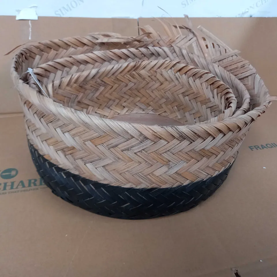 SET OF 3 ROUND, STACKABLE WOVEN BASKETS - BAMBOO & BLACK - KH BY KELLY HOPPEN 3