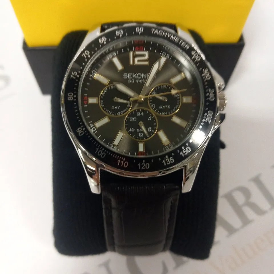 BOXED SEKONDA 50M BLACK/SILVER WATCH 