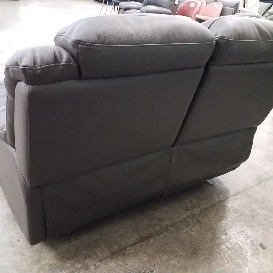 QUALITY DESIGNER 2 SEATER MANUAL RECLINER SOFA - DARK GREY FAUX LEATHER 