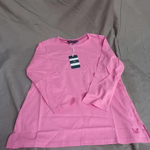 CREW CLOTHING COMPANY 3/4 SLEEVE PERFECT SLUB CREW NECK TOP IN ROSE SIZE 10