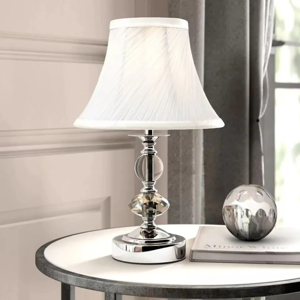 BOXED GOMES 31CM SILVER TABLE LAMP SET (1 BOX)