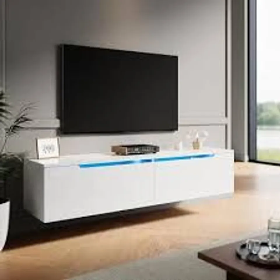 BOXED ELEGANT FLOATING TV CABINET 1600X350X300MM - GLOSS WHITE (1 BOX)
