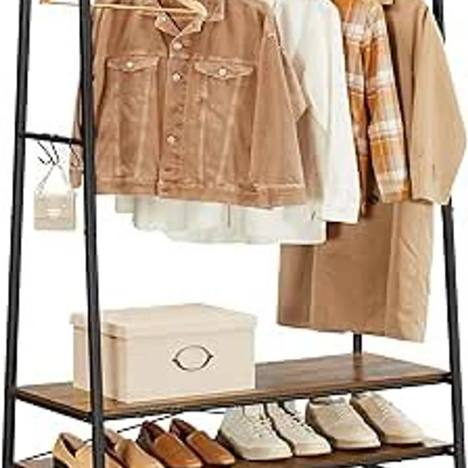 BOXED VASAGLE CLOTHES RAIL, HEAVY-DUTY CLOTHES RACK, 2 SHELVES, STEEL FRAME