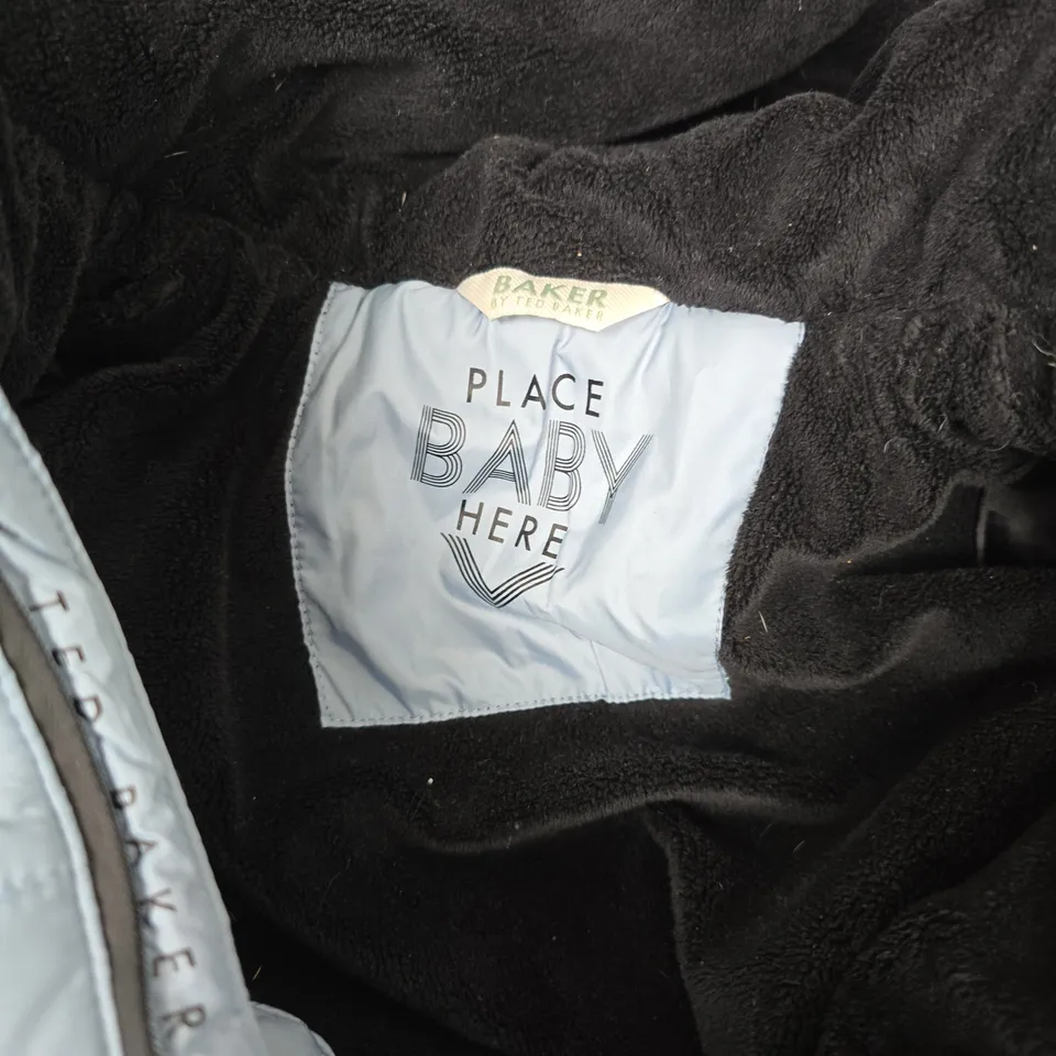 BAKER BY TED BAKER BABY SNOWSUIT – 9-12 MONTHS, LIGHT BLUE PADDED ONE-PIECE