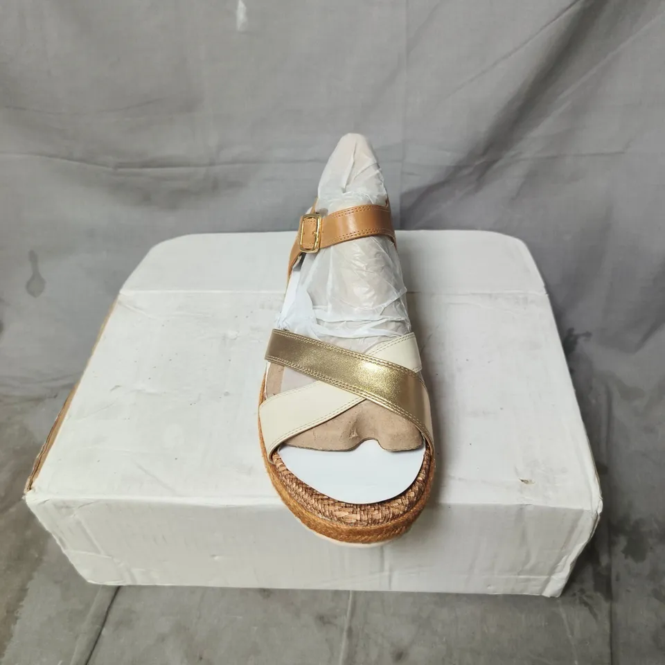 WOMEN'S ESPADRILLE WEDGE SANDALS – BEIGE & GOLD STRAPS UK SIZE 6.5