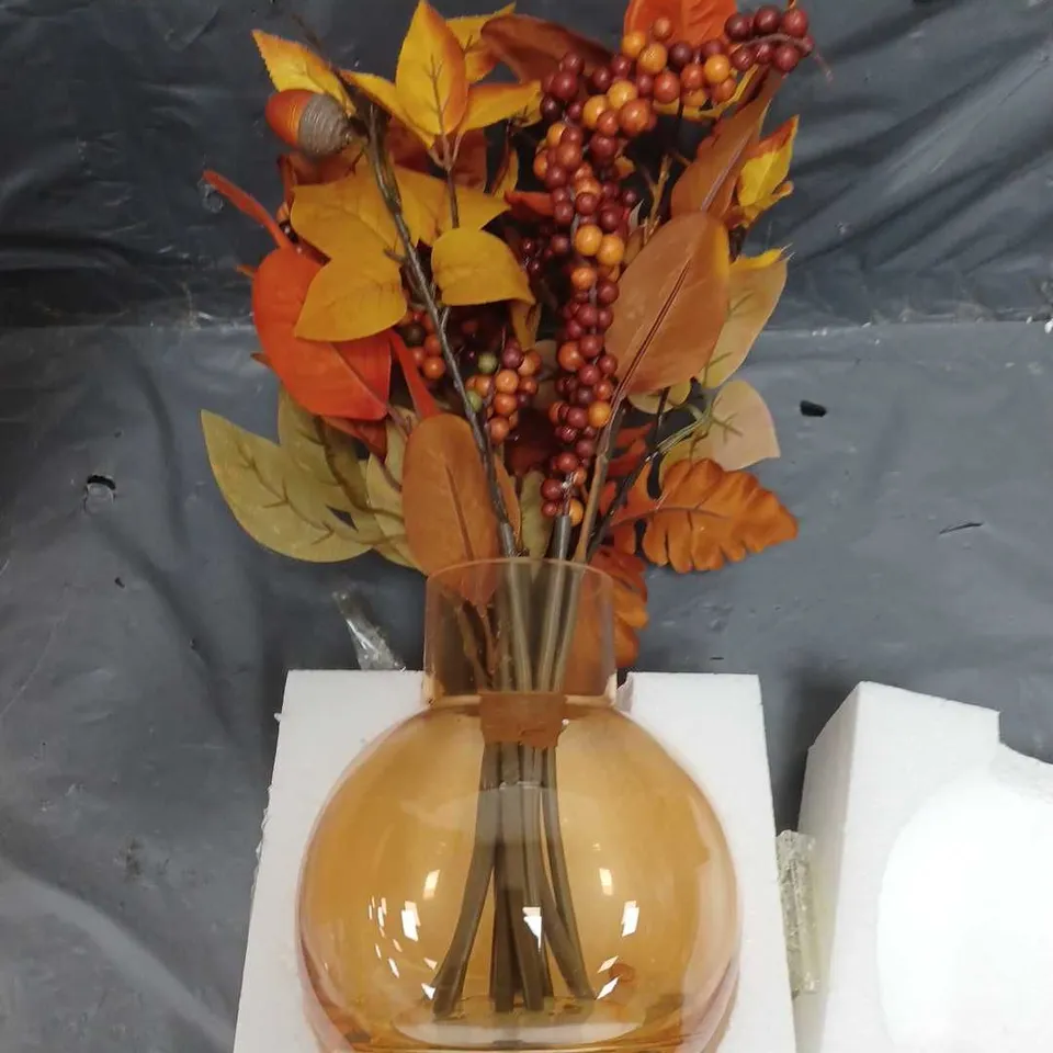 AUTUMN HARVEST VASE WITH ORANGE FOLIAGE 