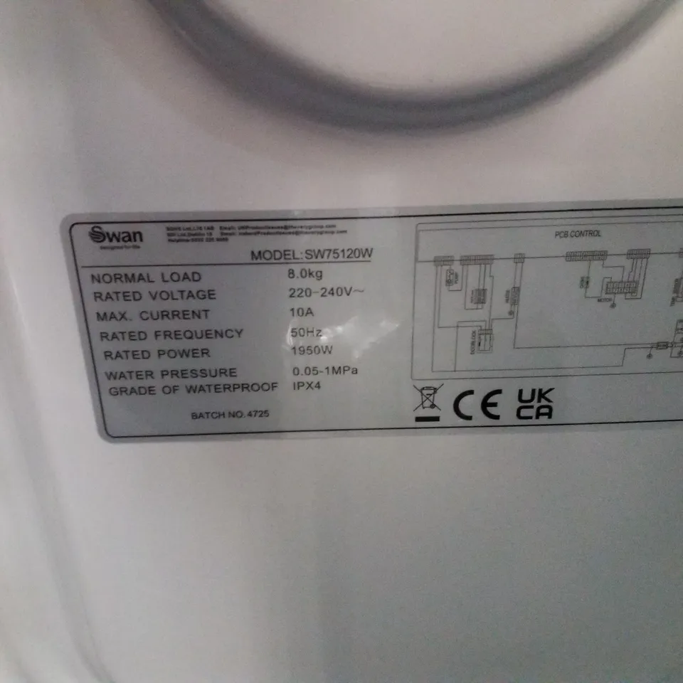 SWAN SW75120W 8KG LOAD, 1400 SPIN FREESTANDING WASHING MACHINE - WHITE