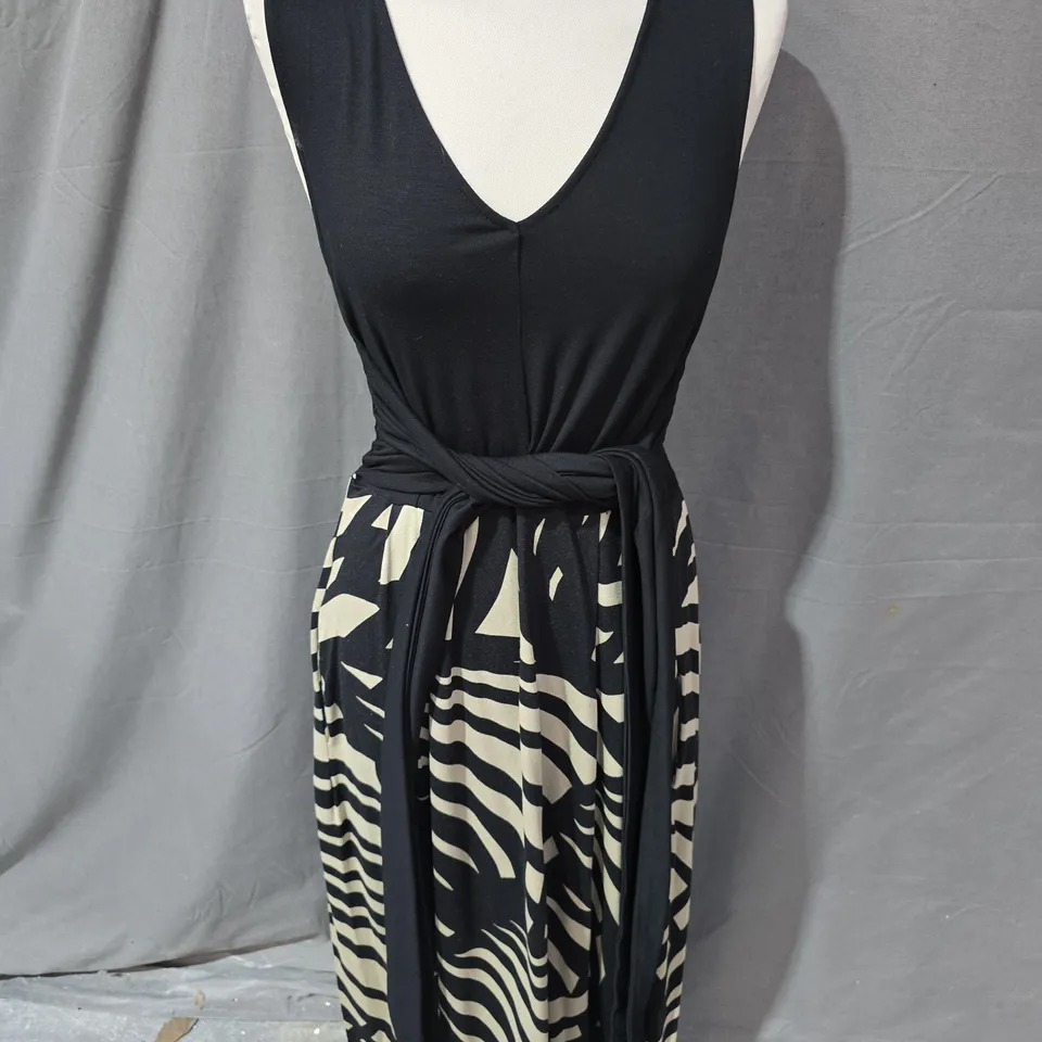 HOBBS LONDON WOMEN'S SLEEVELESS DRESS WITH BLACK BODICE AND ZEBRA-PRINT SKIRT - SIZE 12