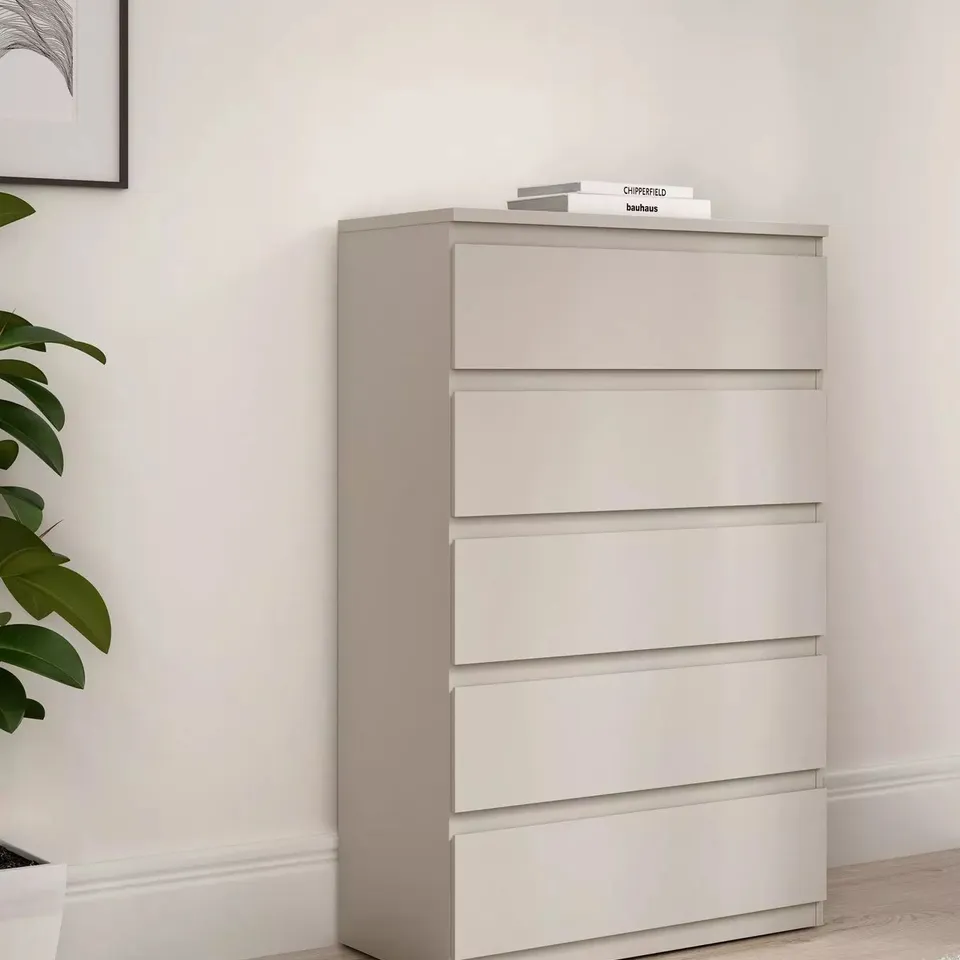 BOXED LISSON NARROW CHEST OF 5 DRAWERS 
