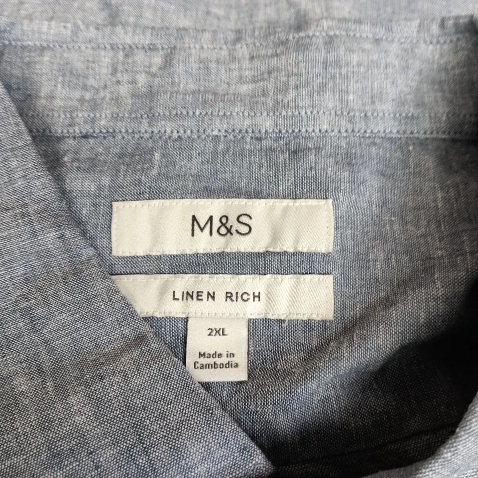 M&S LINEN RICH SHIRT – LIGHT BLUE, MEN'S, UK XXL (2XL)