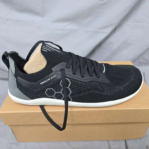 BOXED PAIR OF VIVOBAREFOOT PRIMUS LITE KNIT SHOES IN OBSIDIAN - EU 43